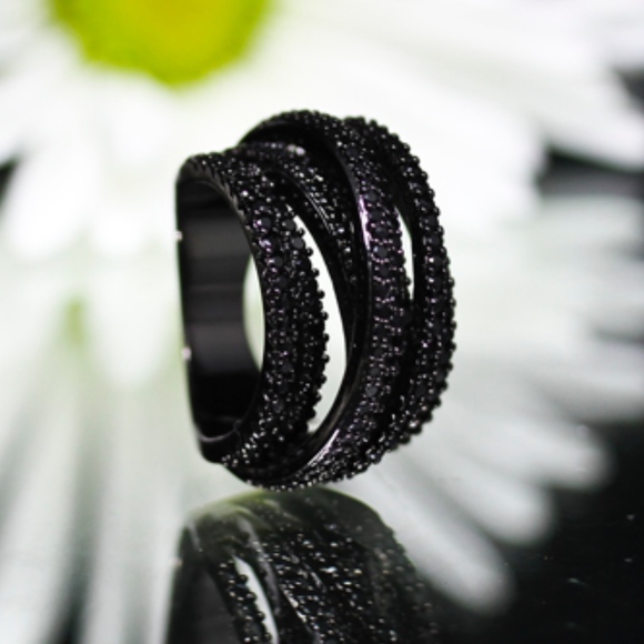 925 14KT Gold Dipped Black Topaz Pave Engagement - Picture 3 of 8